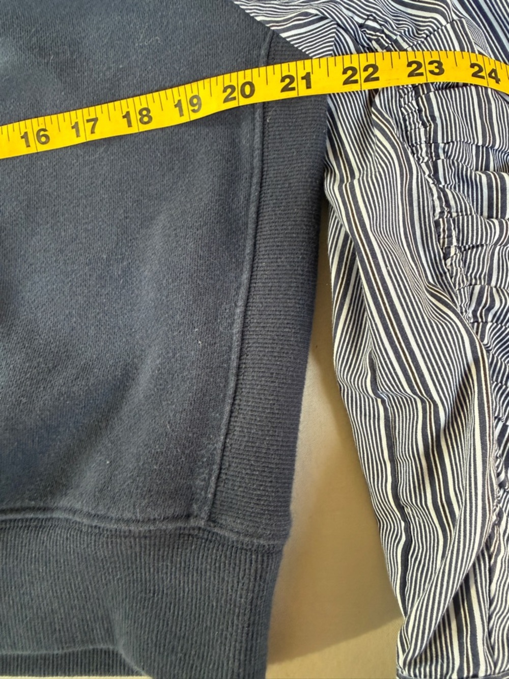 H&M Navy Cropped Sweatshirt with Striped Balloon Sleeves size s - Picture 7 of 10